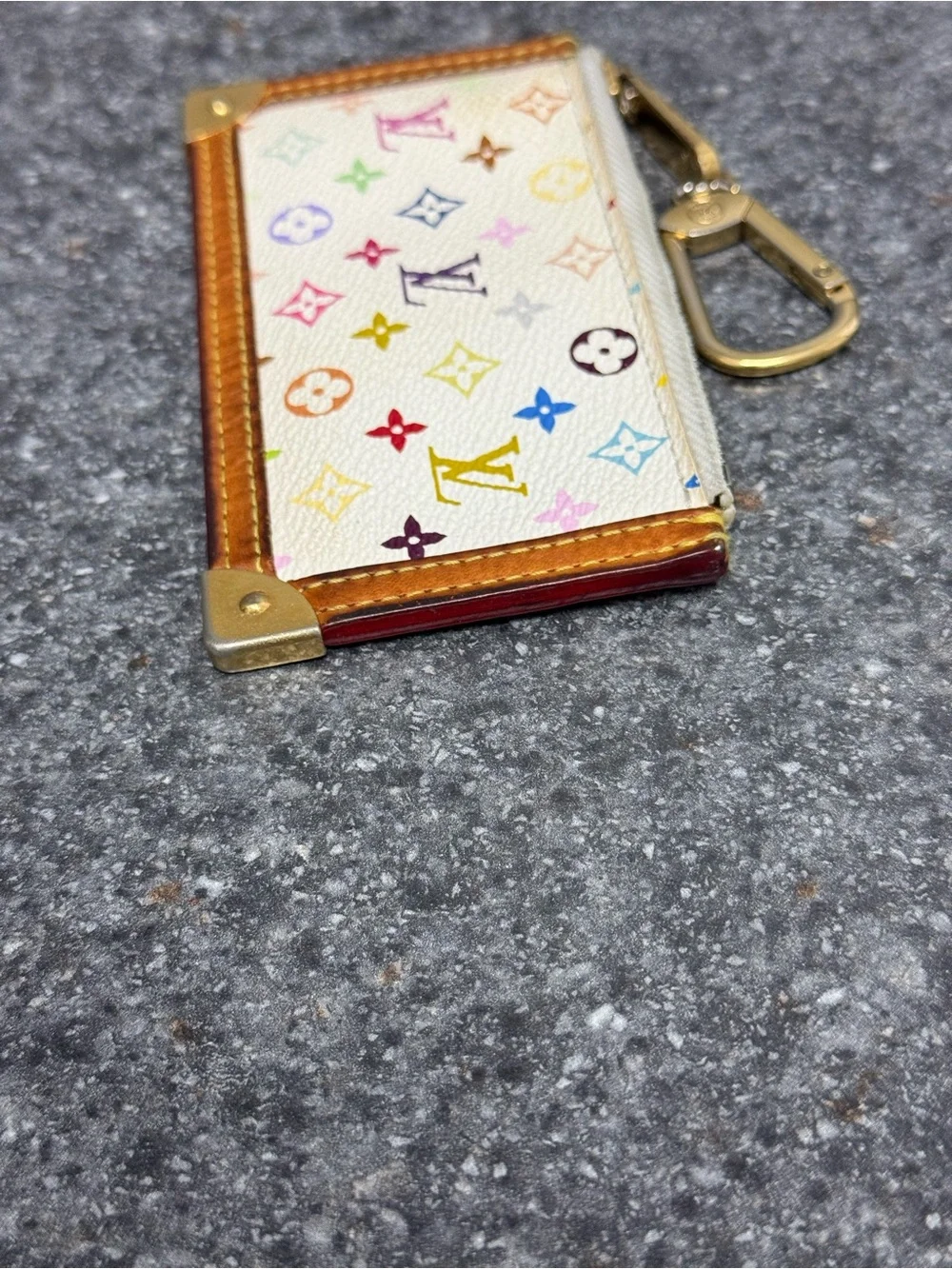 VTG Louis Vuitton X Takashi Murakami White Multicolor Key Cles Wallet M92655